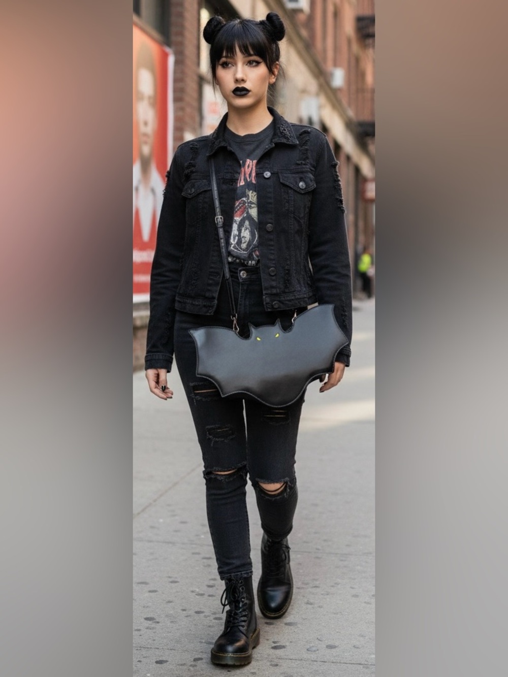 Black Bat-Shaped Shoulder Bag